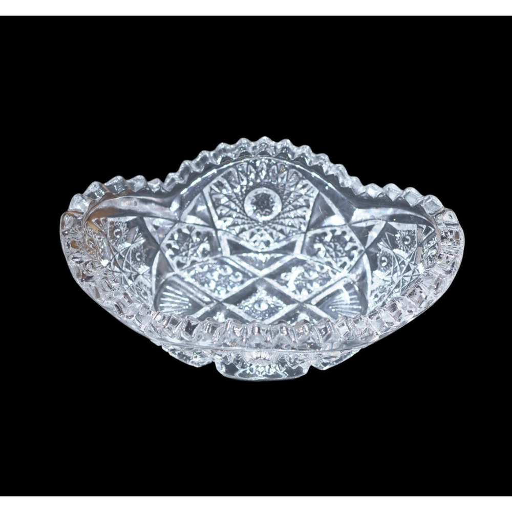 Vintage Imperial Glass Nucut Pickle Dish Sawtooth Rim 6.25" Clear Pressed Glass